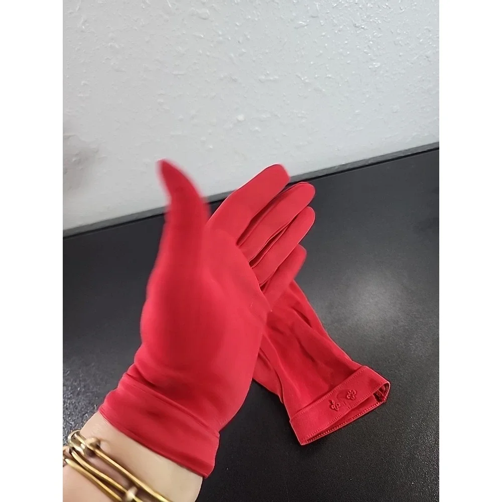 Vintage 50s-60s Ladies Matte Red Stretch Gloves  (nylon?) Wrist length  One size